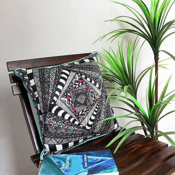 Sadyaska Geometric Digital Printed Designer Black and White Home Decor Digital Pillow Cushion Case 16
