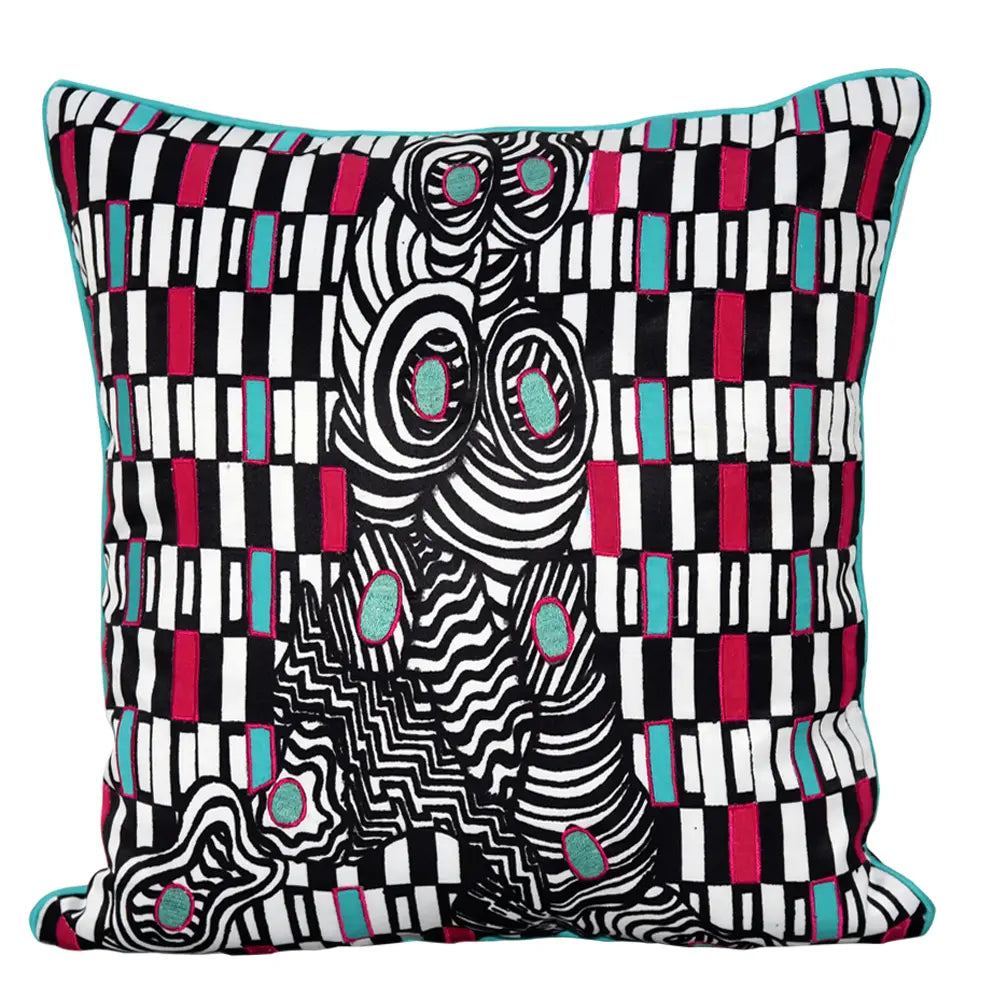 Sadyaska Multi Color Cushion Geometric Digital Print Polyester Black and White Pop of Color Pillow Cushion Case 16" X 16"… 1 Pcs Cushion Cover