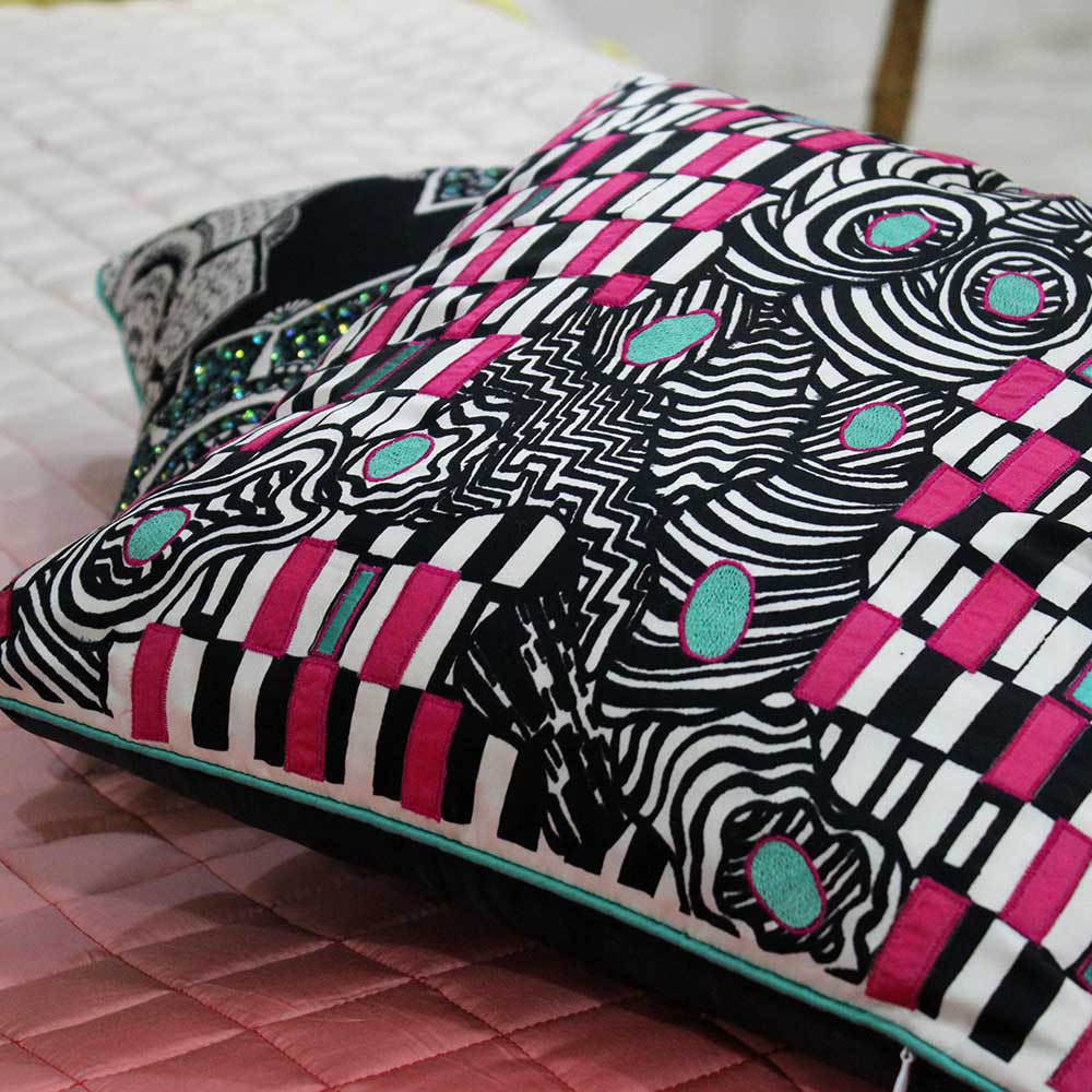 Sadyaska Multi Color Cushion Geometric Digital Print Polyester Black and White Pop of Color Pillow Cushion Case 16" X 16"… 1 Pcs Cushion Cover