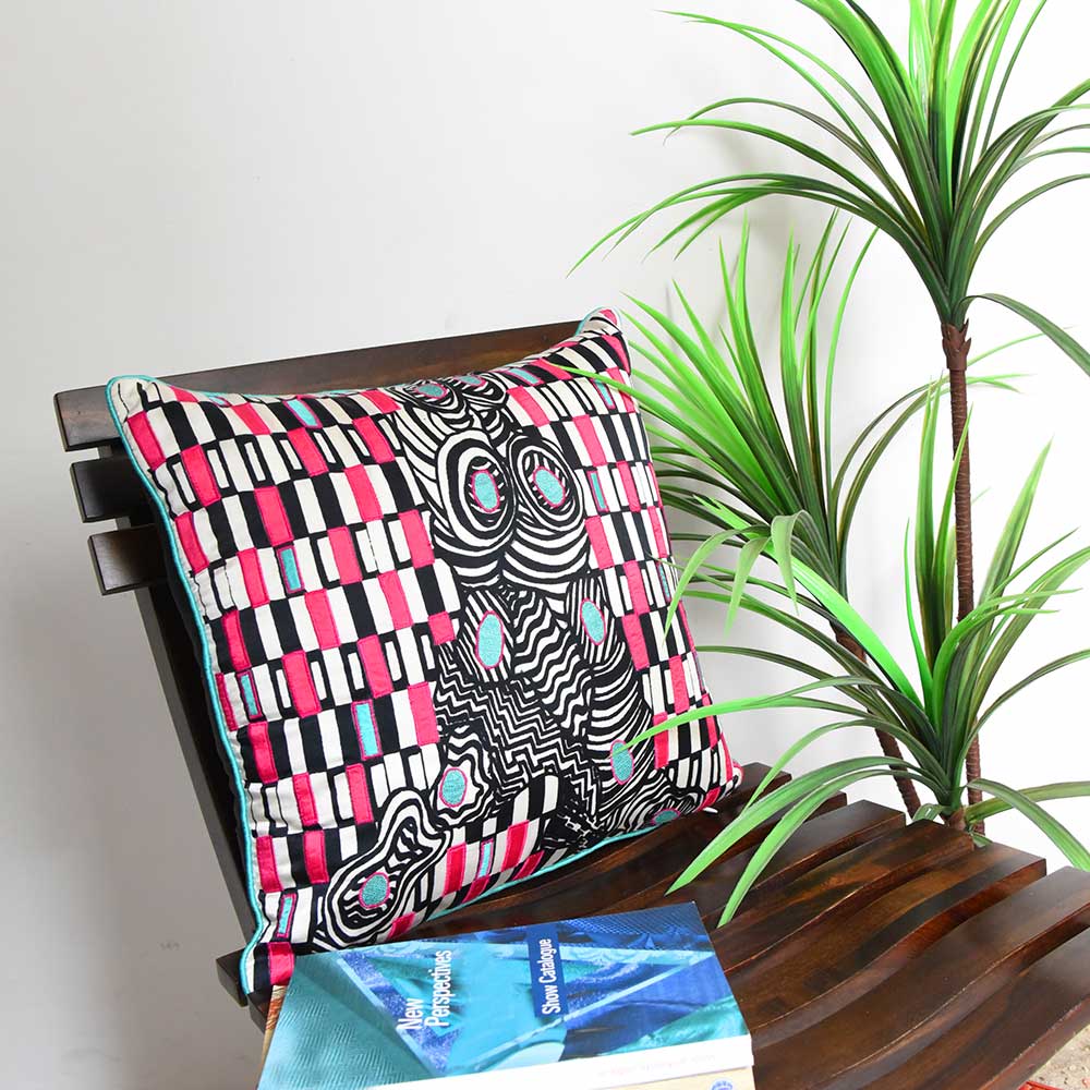 Sadyaska Multi Color Cushion Geometric Digital Print Polyester Black and White Pop of Color Pillow Cushion Case 16" X 16"… 1 Pcs Cushion Cover
