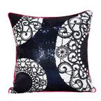 Sadyaska Hand Embroidered Abstract Design 16" X 16" Black and White Digital Printed Cushion Case… 1 Pcs Cushion Cover
