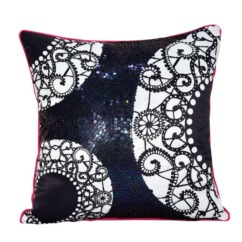 Sadyaska Hand Embroidered Abstract Design 16" X 16" Black and White Digital Printed Cushion Case… 1 Pcs Cushion Cover