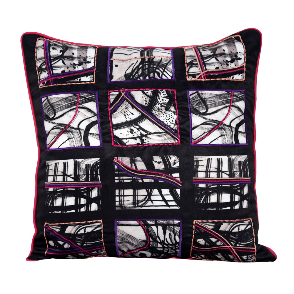 Sadyaska Stylish Abstract Gaston Printed Case Embroidered Sofa Living Room, Dinning Room Digital Pillow Case Black and White 16" X 16"… 1 Pcs Cushion