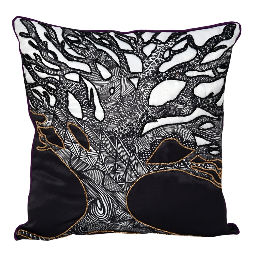 Sadyaska Designer Cushion Case Nature and Floral Garbrielle Digital Print Hand Sketched Tree Pillow Cushion Case Black and White 16" X 16"… 1 Pcs Cushion Cover