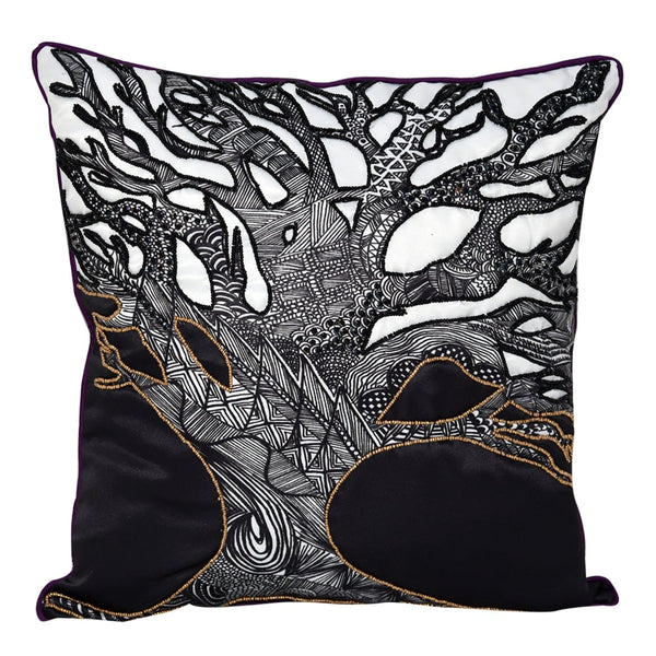 Sadyaska Designer Cushion Case Nature and Floral Garbrielle Digital Print Hand Sketched Tree Pillow Cushion Case Black and White 16