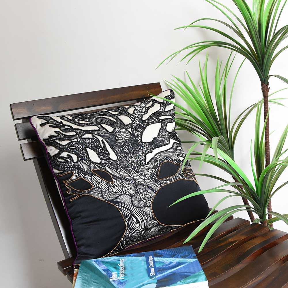 Sadyaska Designer Cushion Case Nature and Floral Garbrielle Digital Print Hand Sketched Tree Pillow Cushion Case Black and White 16" X 16"… 1 Pcs Cushion Cover