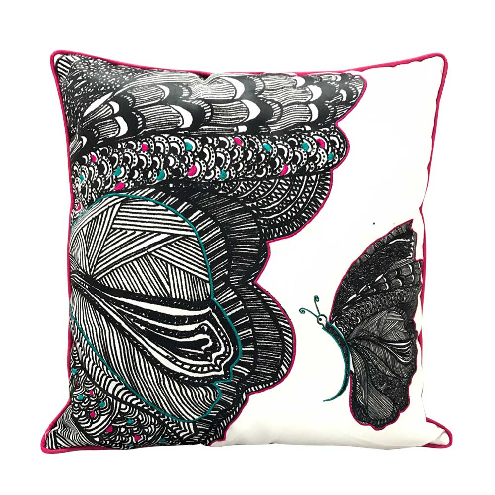 Sadyaska Beautiful Butterfly Nature & Floral Digital Print Printed Pillow Cushion Case Black and White 16" X 16"… 1 Pcs Cushion Cover