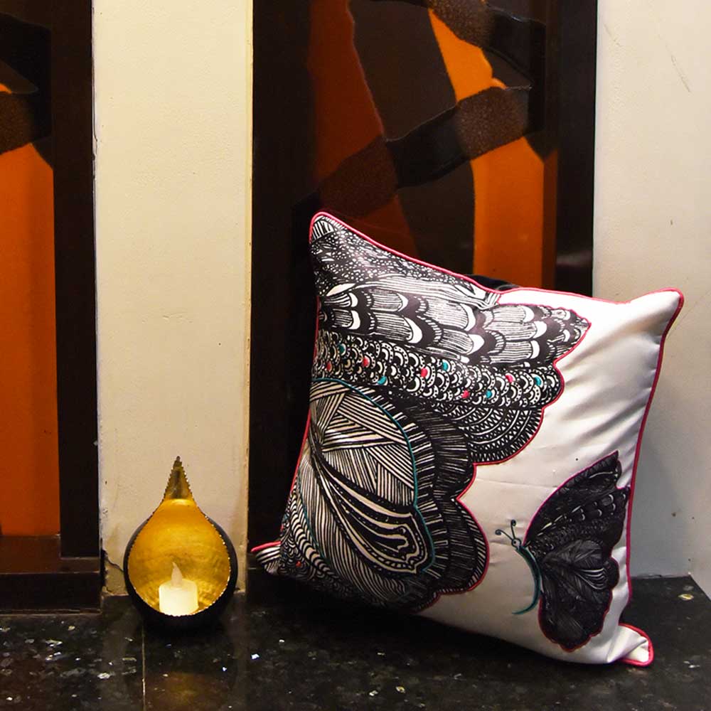 Sadyaska Beautiful Butterfly Nature & Floral Digital Print Printed Pillow Cushion Case Black and White 16" X 16"… 1 Pcs Cushion Cover