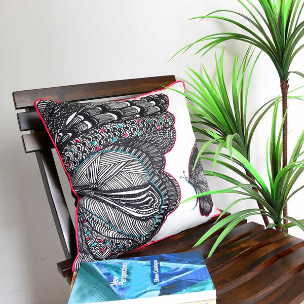 Sadyaska Beautiful Butterfly Nature & Floral Digital Print Printed Pillow Cushion Case Black and White 16