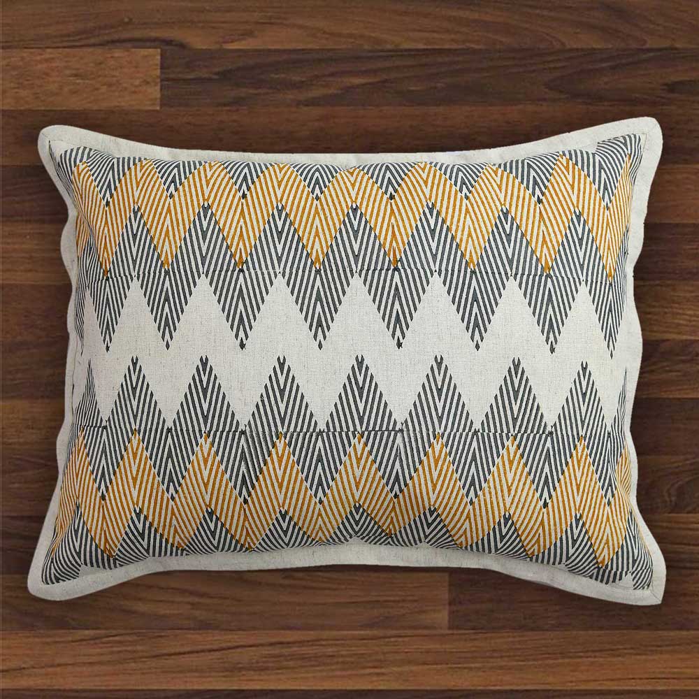 Sadyaska Block Printed Drawing Room, Sofa, Car, Patio, Printed Flax Cotton 17"x27"… 1 Pcs Cushion Cover