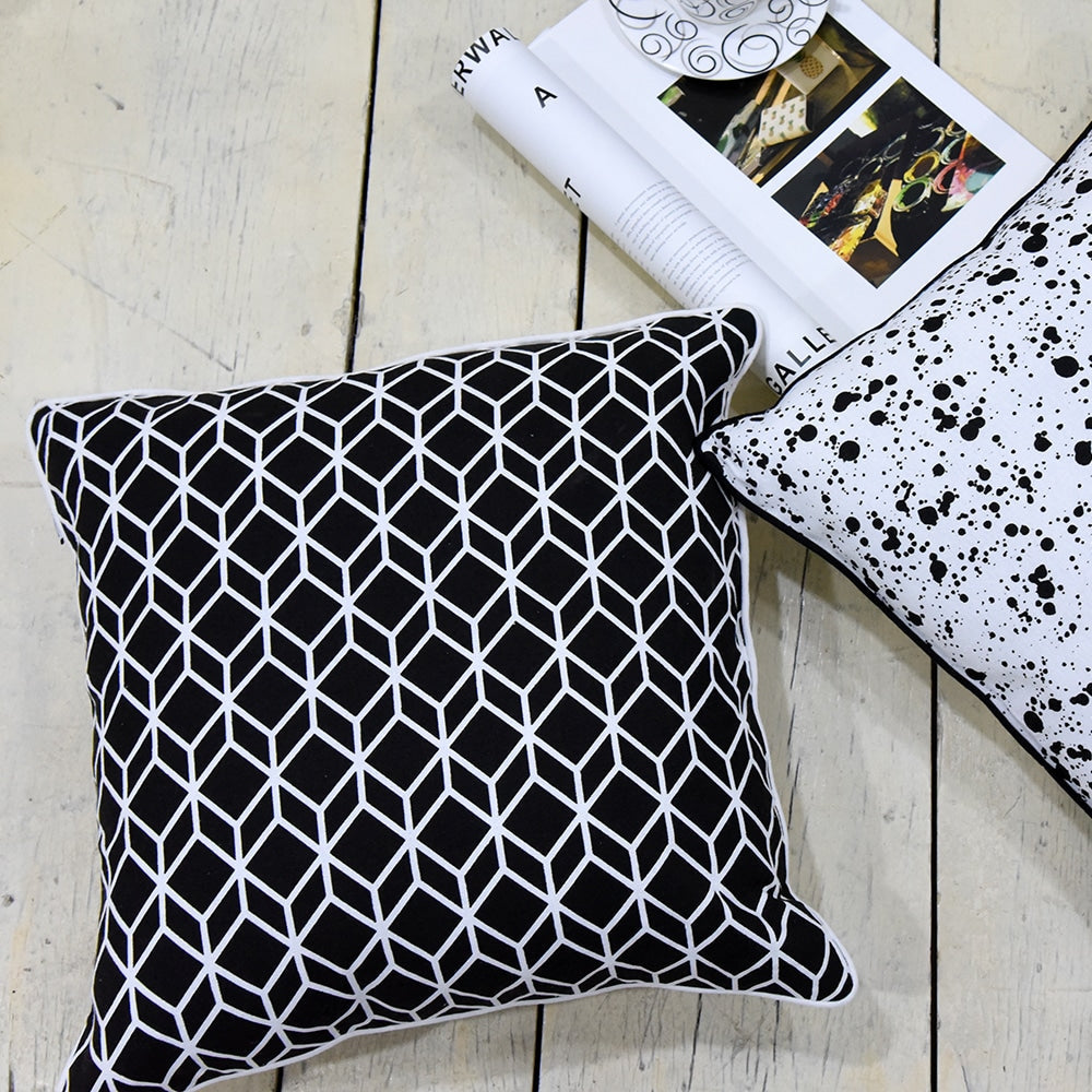 Sadyaska Black & White Parallel-Piped Cuboid (16"X16") Cube Geometric Pattern s… 1 Pcs Cushion Cover