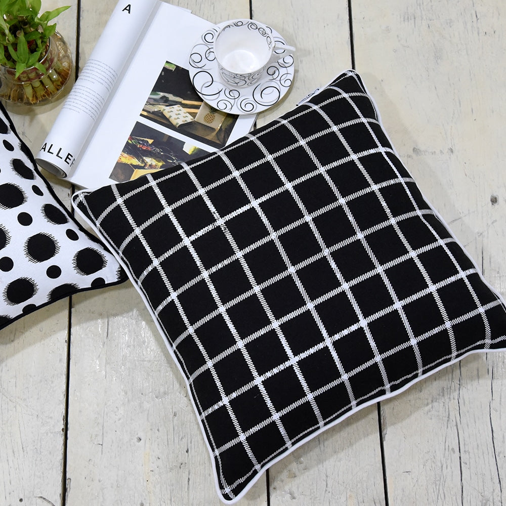 Sadyaska Black & White Checked Decorative (16"X16") Geometric Pattern Cotton Cushion Pillowcase… 1 Pcs Cushion Cover