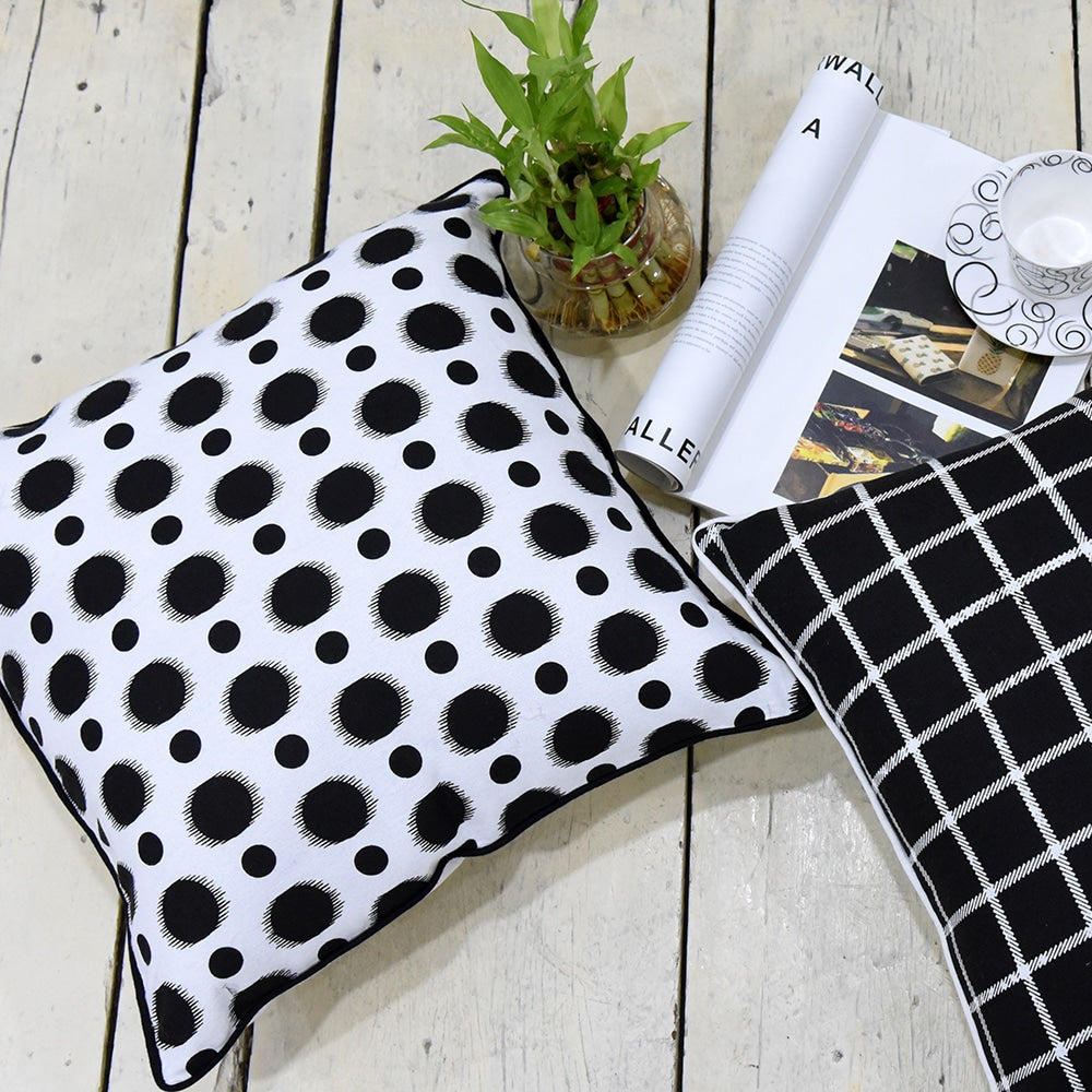 Sadyaska Black & White Screen Printed 16x16 Geometric Cotton … 1 Pcs Cushion Cover