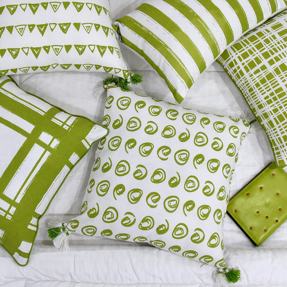 Sadyaska Home Décor Curling Spirals with Tassels Patio, Garden &amp; Outdoor Printed Geometric Pattern Cotton Pillow Cushion Case 16x16… 1 Pcs Cushion Cover