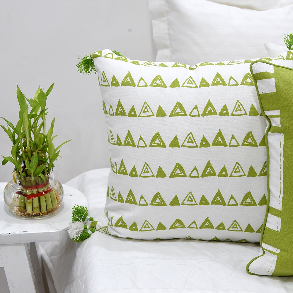 Sadyaska Home Decor Patio & Garden Green Cotton 16x16 Geometric Pattern with Tassels Printed … 1 Pcs Cushion Cover