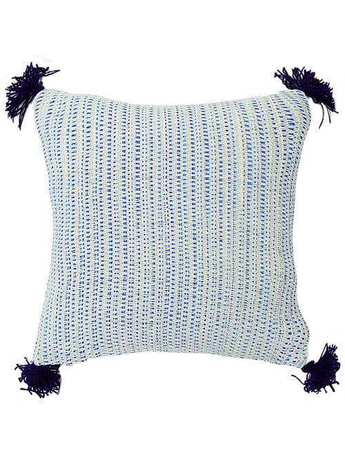Sadyaska 100% Cotton Hand Woven Traditional s with Blue Tassels 16x16 1 Pcs Cushion Cover