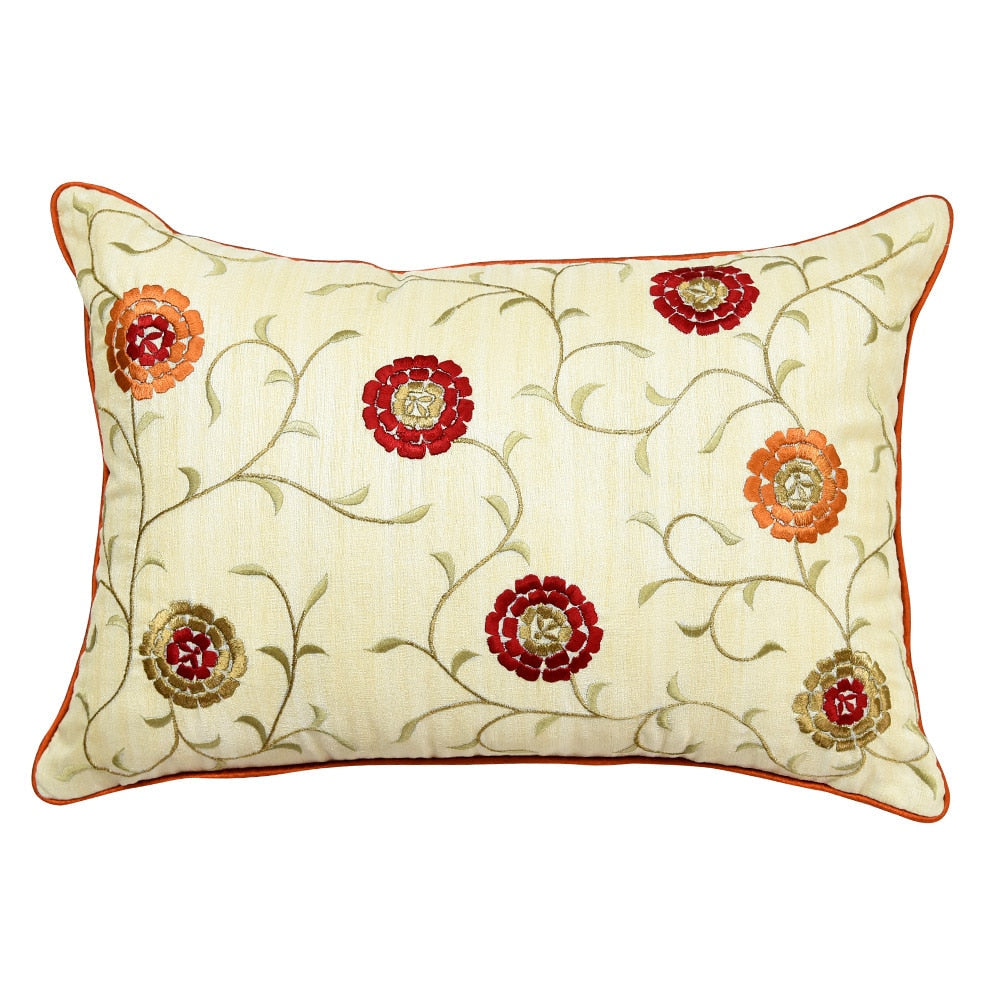 Sadyaska Silk Dupion Floral Embroidered Outdoor Patio Sofa Chair Office Designer Pillow Cushion Case 12x18… 1 Pcs Cushion Cover