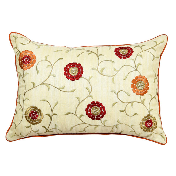 Sadyaska Silk Dupion Floral Embroidered Outdoor Patio Sofa Chair Office Designer Pillow Cushion Case 12x18… 1 Pcs Cushion Cover