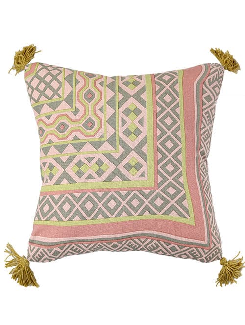 Sadyaska Sofa Bed Printed Pillow Case 16x16 Geometric Pattern Printed Cushion with Yellow Tassels Gifted Cushion… 1 Pcs Cushion Cover