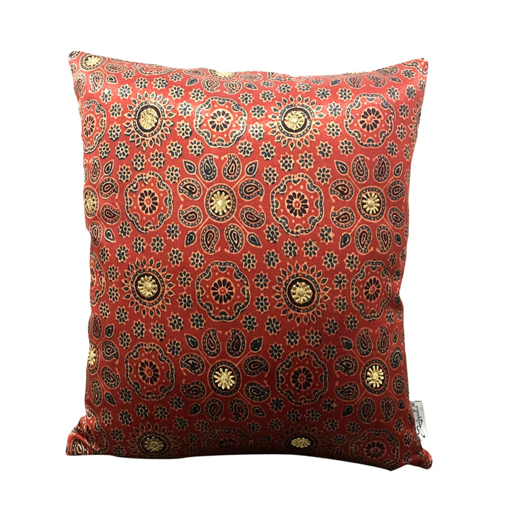 Sadyaska Ajrakh Sofa Vegetable Die Hand Block Printed Pillow Cushion Case 16x16… 1 Pcs Cushion Cover