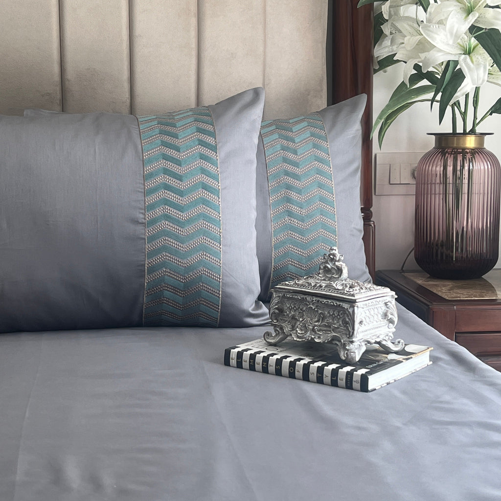 Sadyaska 1000TC Cotton Rich Chevron Dark Grey Syona Set 1 Pcs Bedsheet
