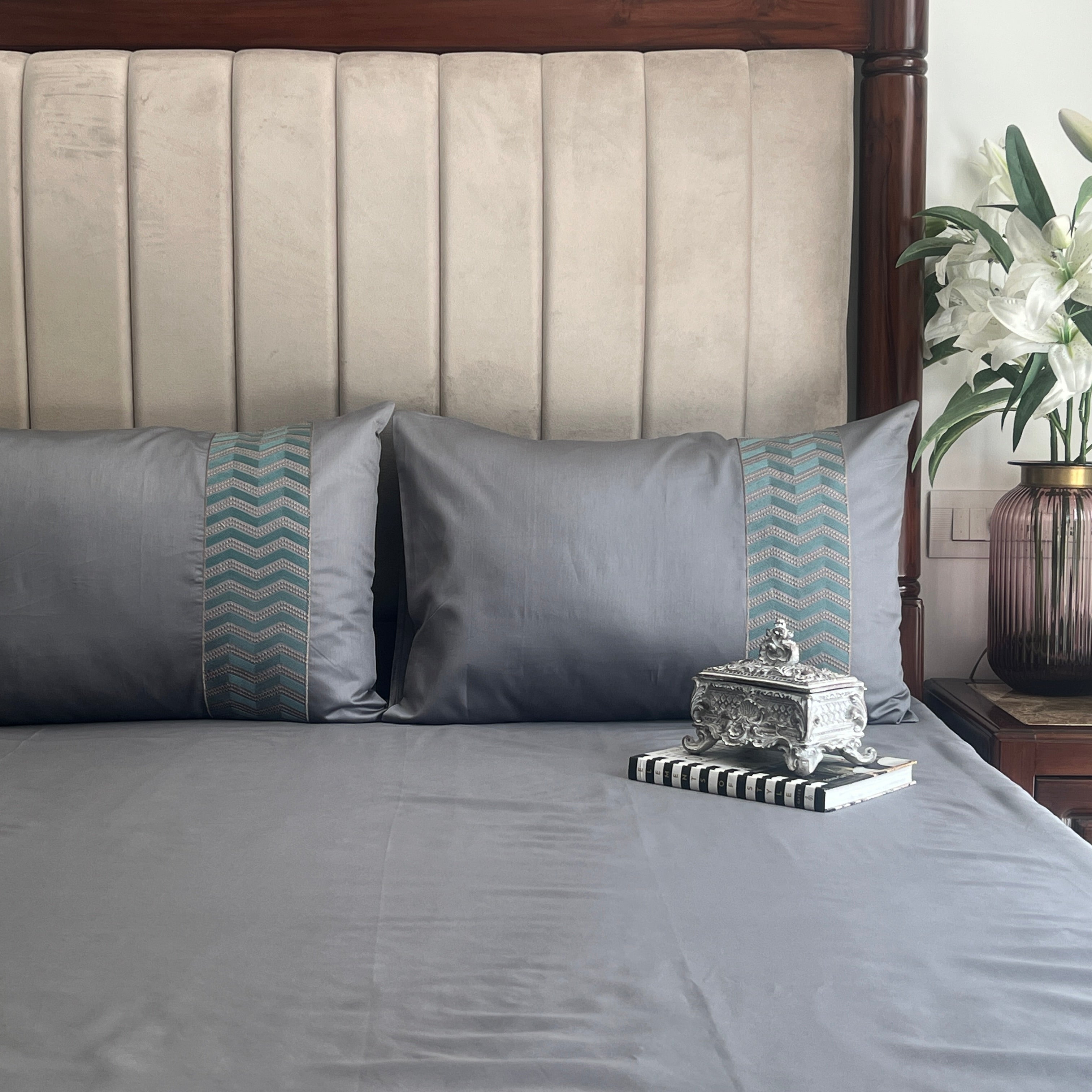 Sadyaska 1000TC Cotton Rich Chevron Dark Grey Syona Set 1 Pcs Bedsheet