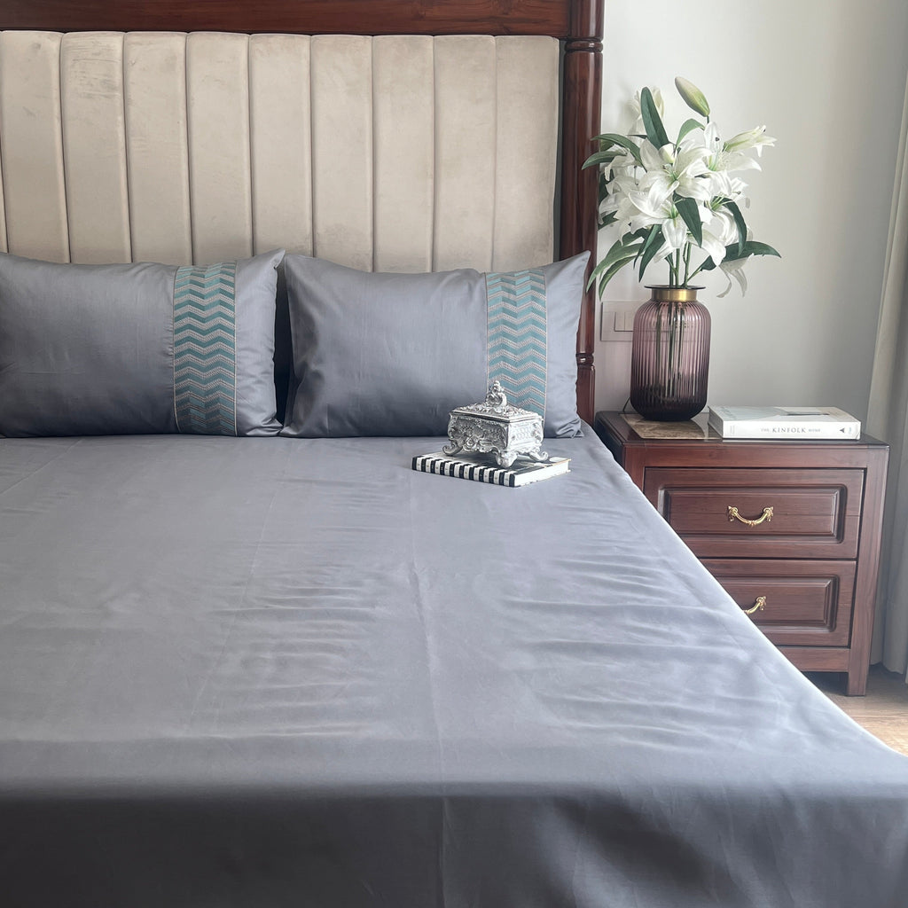 Sadyaska 1000TC Cotton Rich Chevron Dark Grey Syona Set 1 Pcs Bedsheet