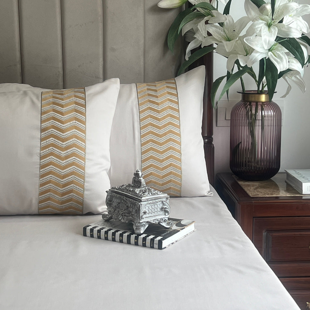 Sadyaska 1000TC Cotton Rich Chevron Ivory Syona Set 1 Pcs Bedsheet