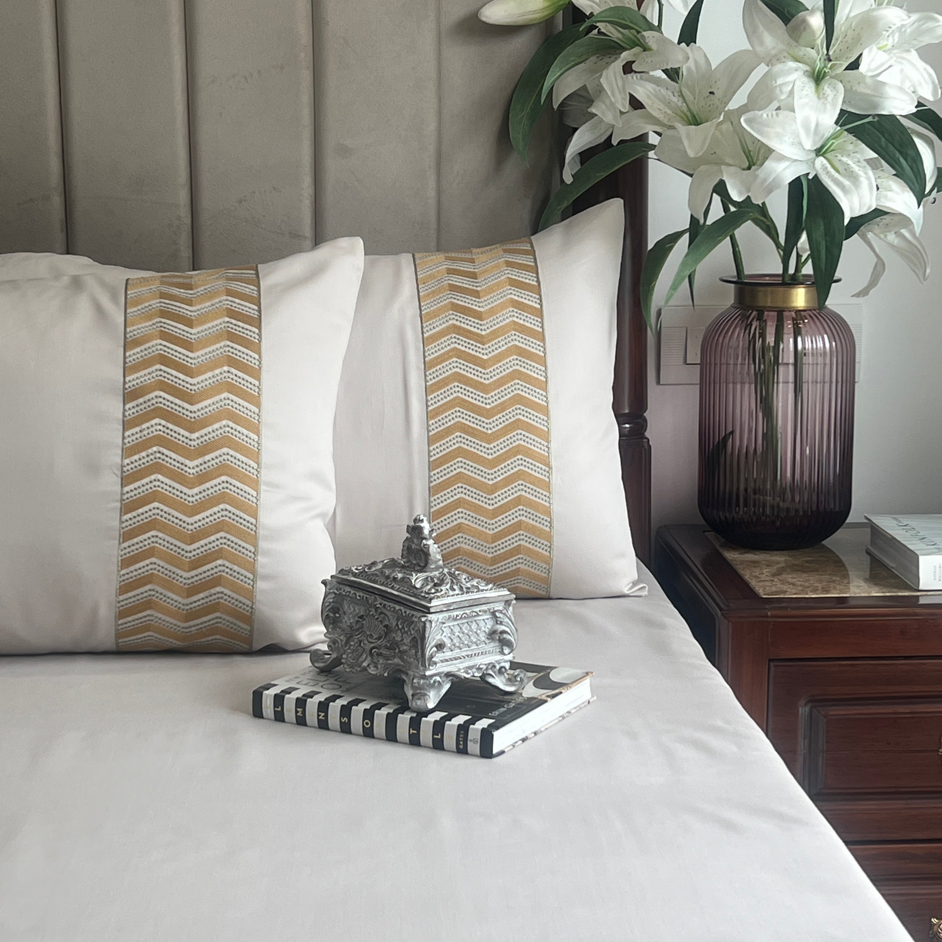 Sadyaska 1000TC Cotton Rich Chevron Ivory Syona Set 1 Pcs Bedsheet