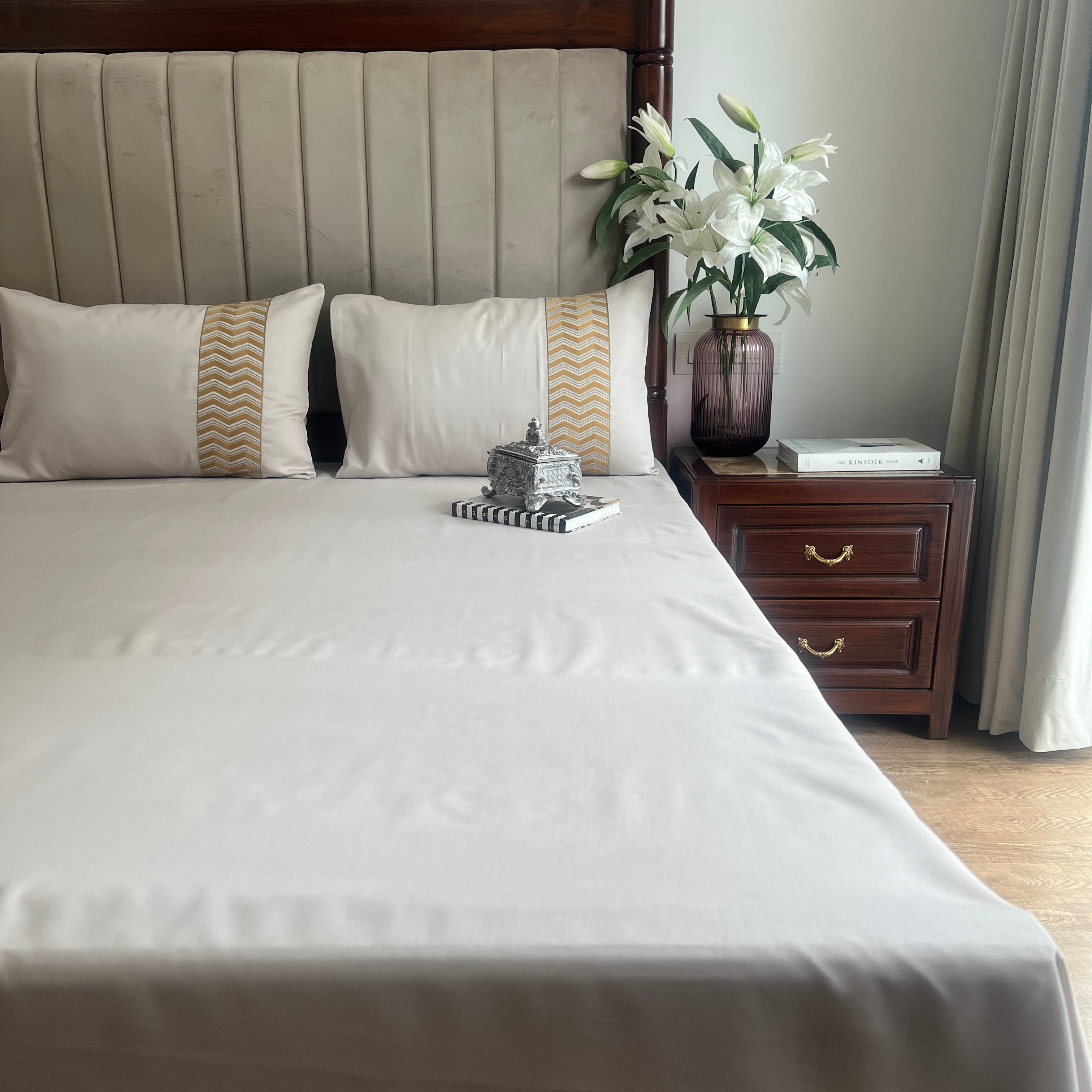 Sadyaska 1000TC Cotton Rich Chevron Ivory Syona Set 1 Pcs Bedsheet