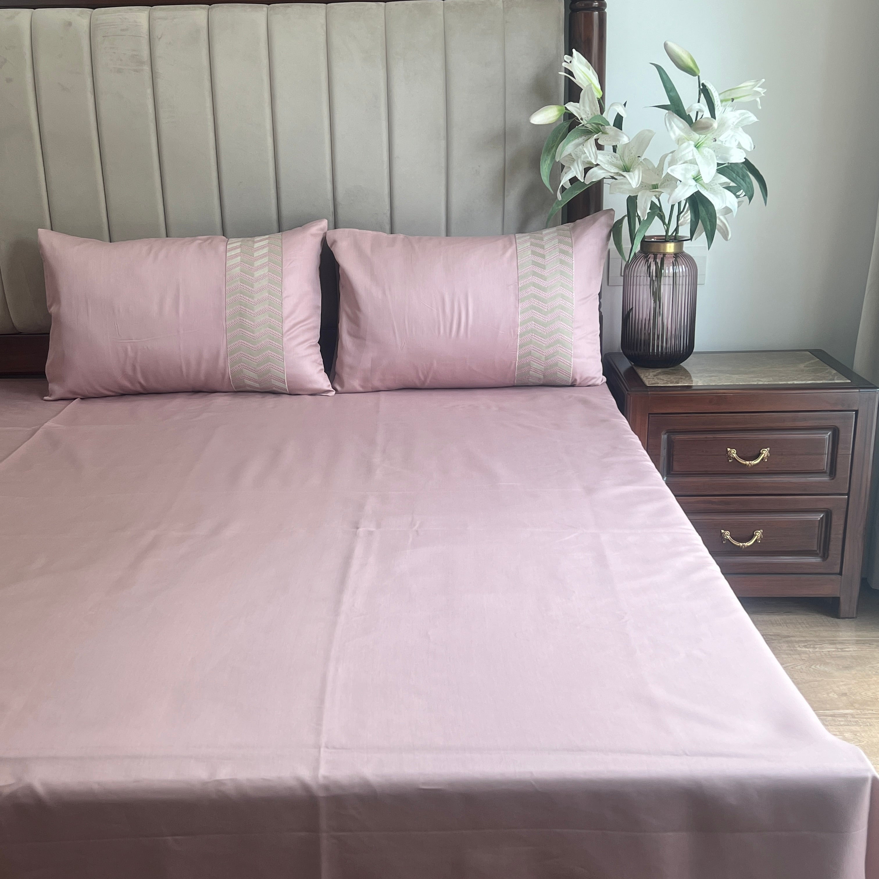 Sadyaska 1000TC Cotton Rich Chevron Old Rose Syona Set 1 Pcs Bedsheet
