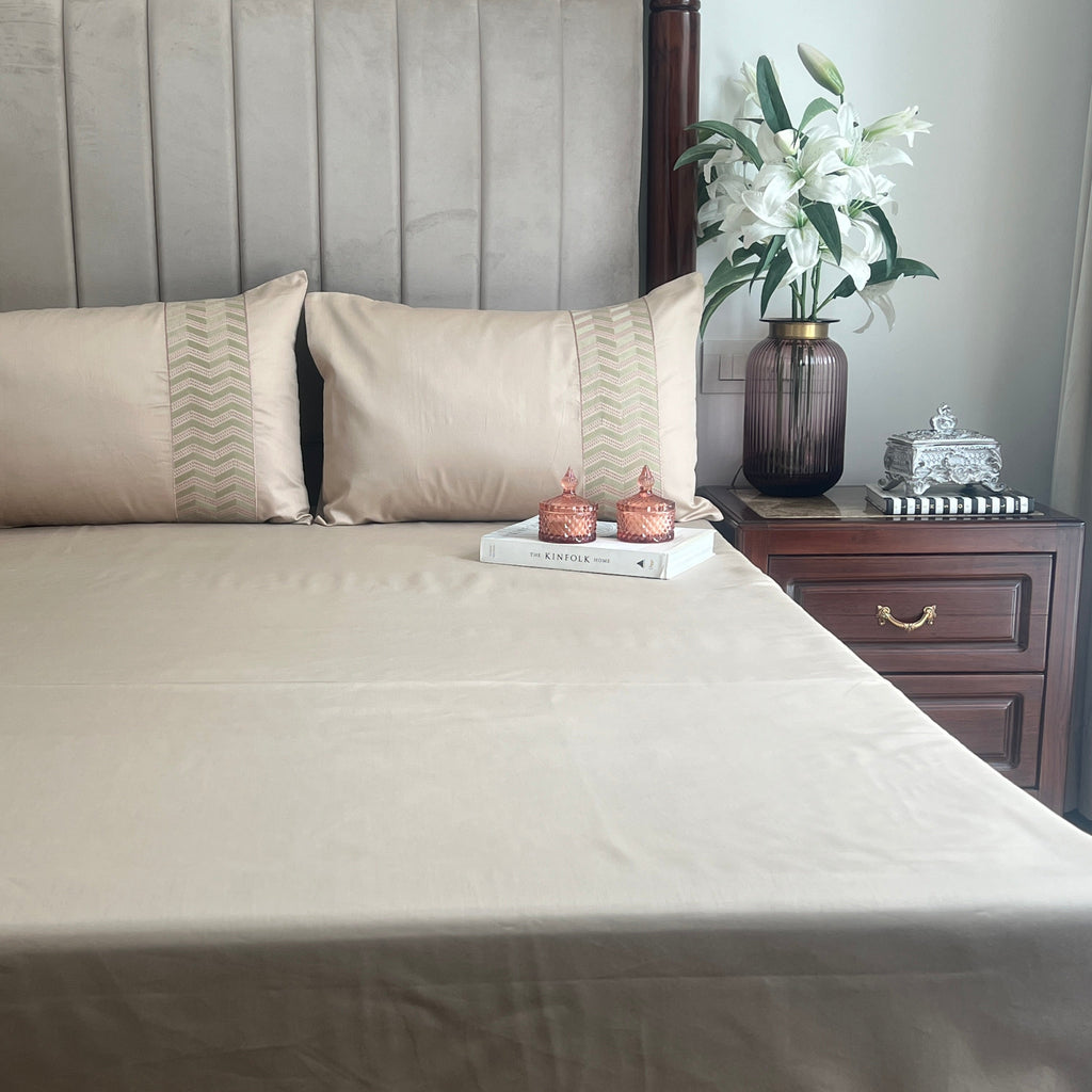 Sadyaska 1000TC Cotton Rich Chevron Sand Syona Set 1 Pcs Bedsheet