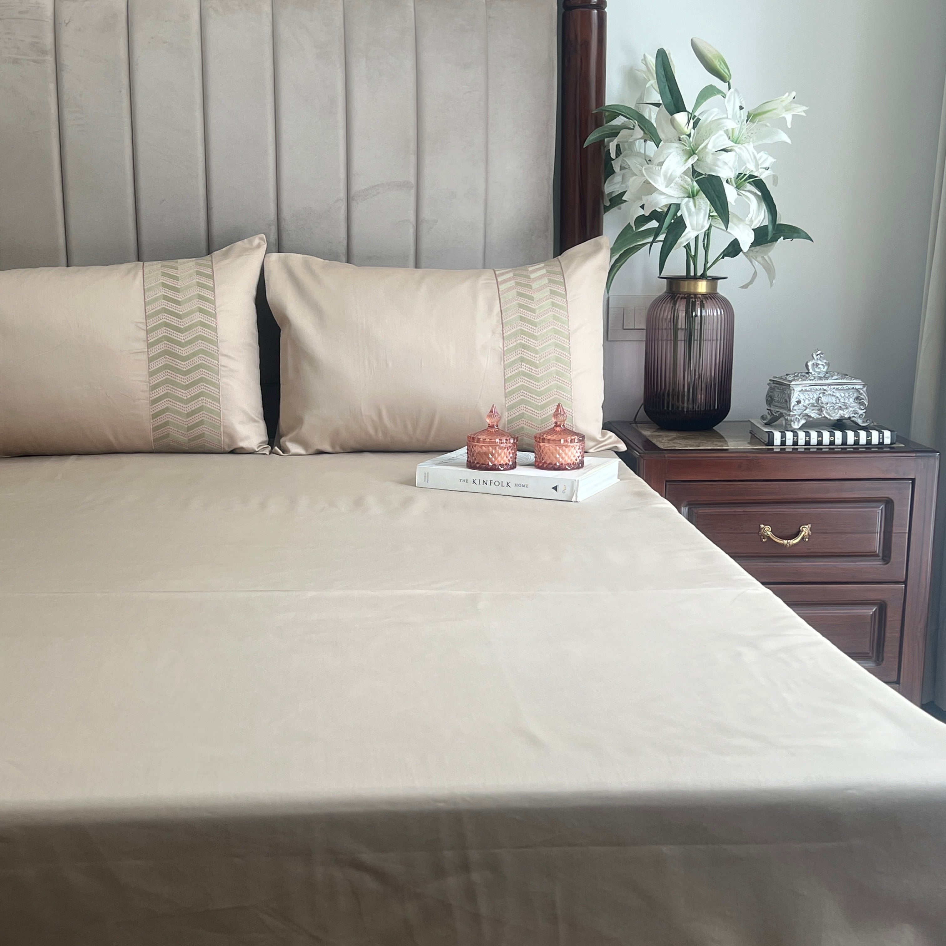 Sadyaska 1000TC Cotton Rich Chevron Sand Syona Set 1 Pcs Bedsheet