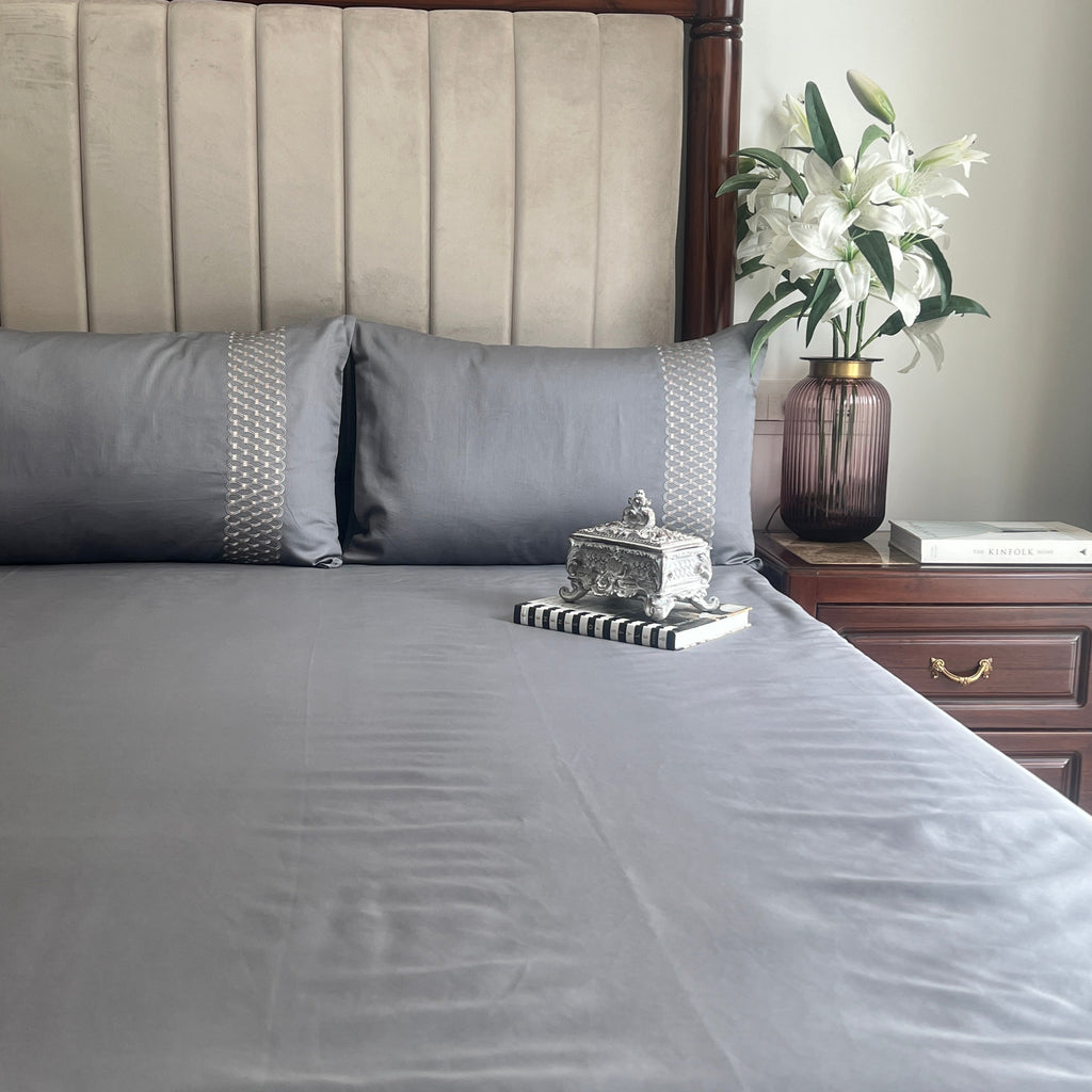 Sadyaska 1000TC Cotton Rich Lisse Dark Grey Syona Set 1 Pcs Bedsheet