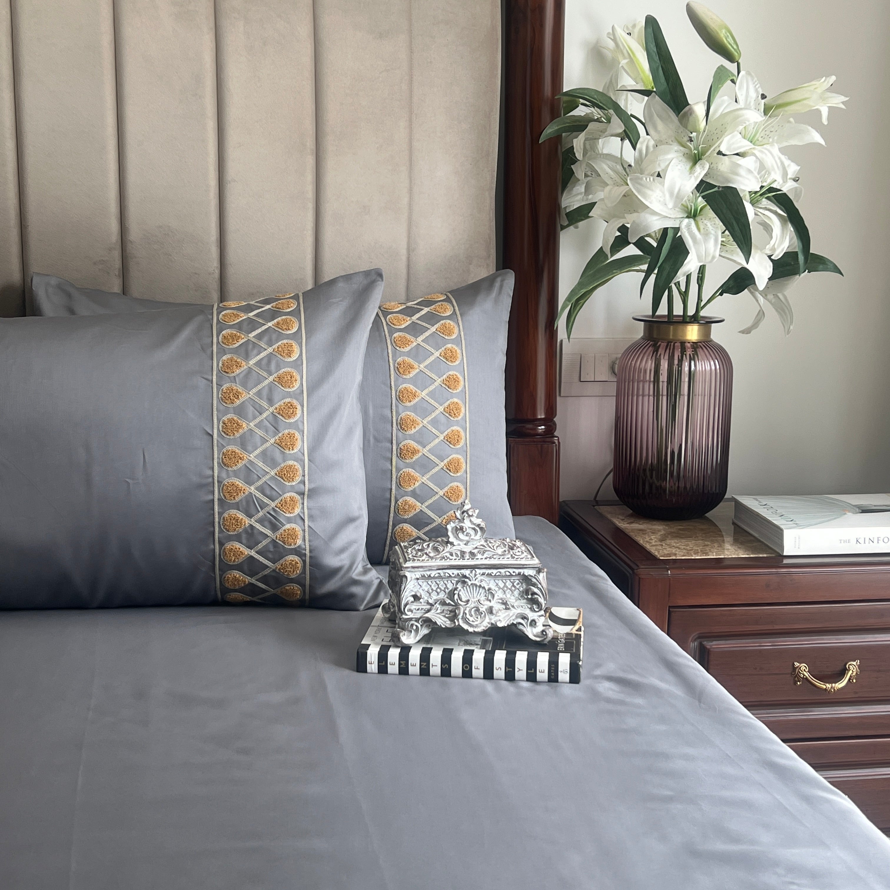 Sadyaska 1000TC Cotton Rich Zenith Dark Grey Syona Set 1 Pcs Bedsheet