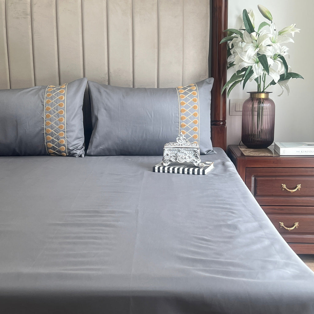 Sadyaska 1000TC Cotton Rich Zenith Dark Grey Syona Set 1 Pcs Bedsheet