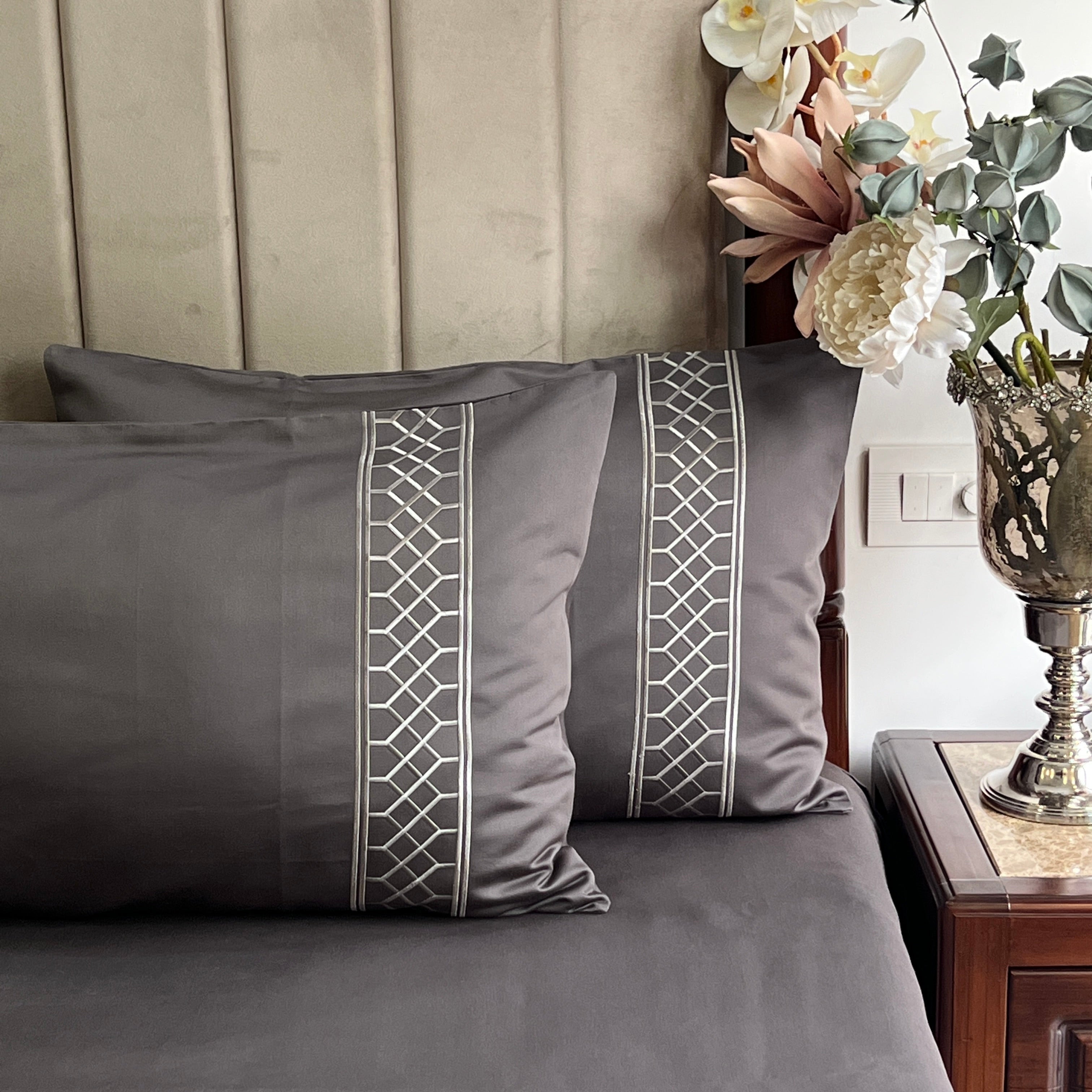 Sadyaska 1000TC Zigzag Titanium Grey Egyptian Cotton Set 1 Pcs Bedsheet