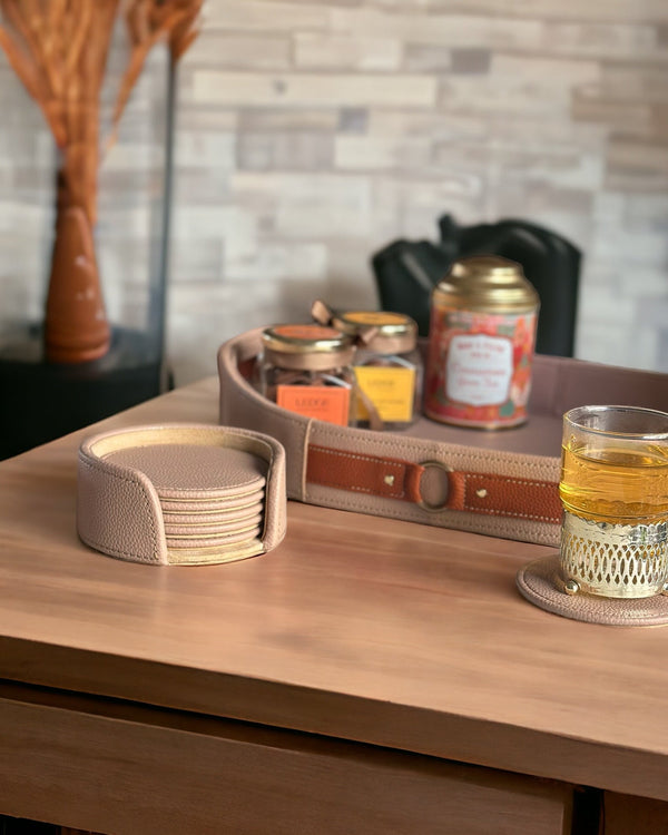 Sadyaska Luxora Beige Leather Coasters 1 Pcs Product