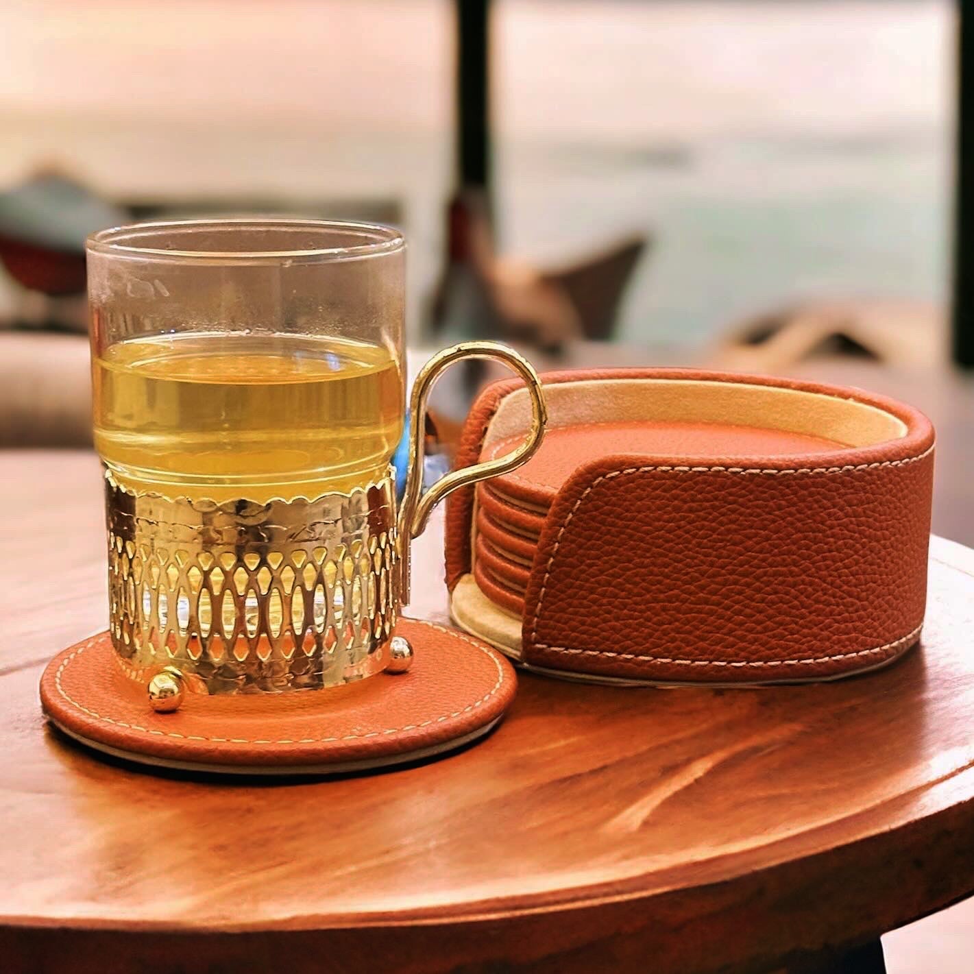Sadyaska Luxora Cognac Leather Coasters 1 Pcs Product