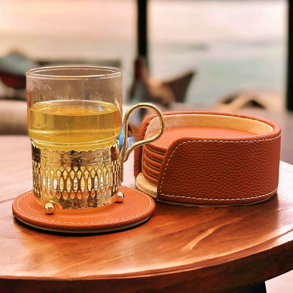 Sadyaska Luxora Cognac Leather Coasters 1 Pcs Product