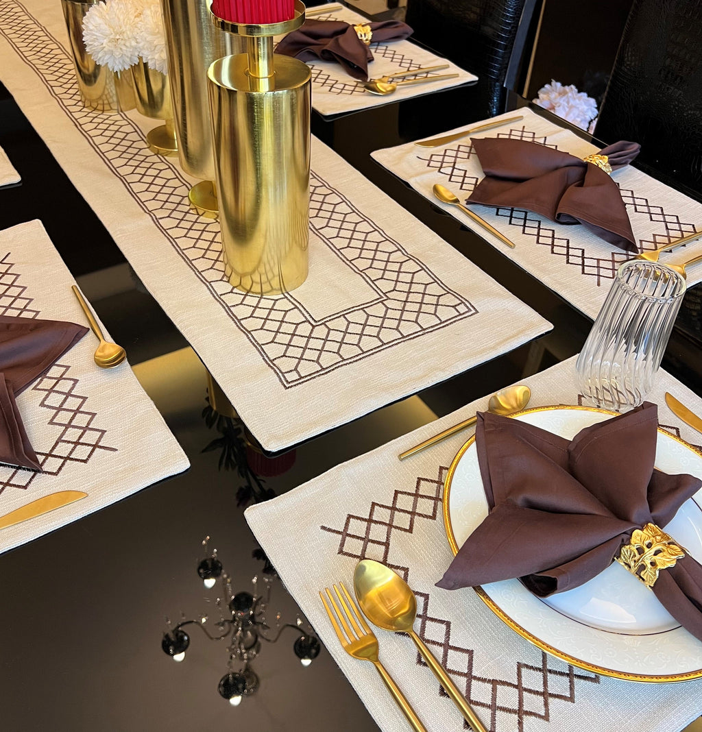 Sadyaska Zigzag Beige Set 13 Pcs Table Linen