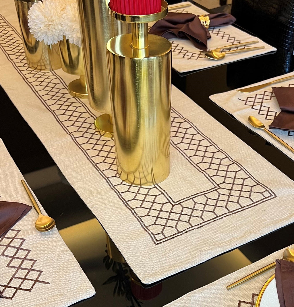 Sadyaska Zigzag Beige Table 1 Pcs Runner