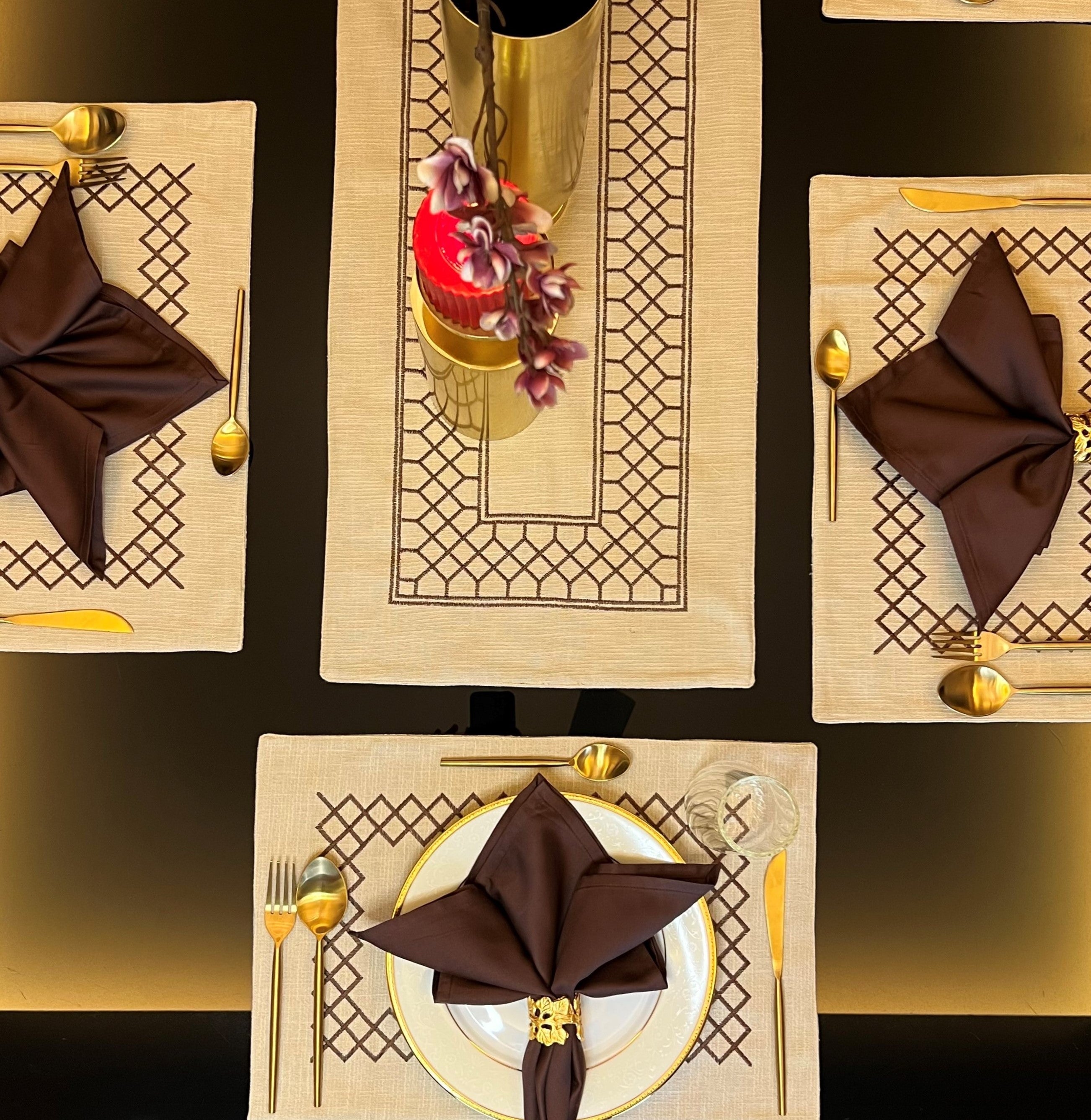 Sadyaska Zigzag Beige Set 13 Pcs Table Linen