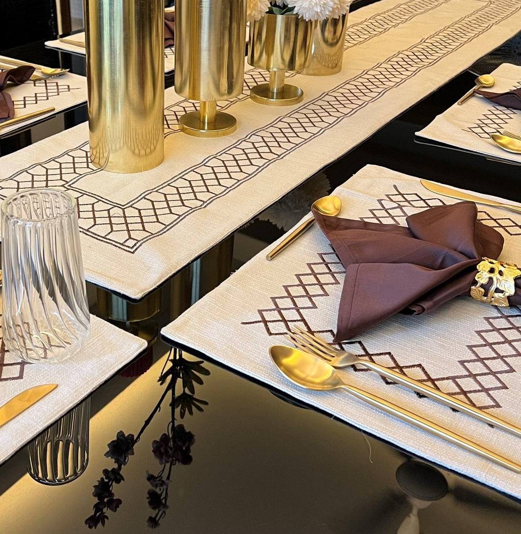 Sadyaska Zigzag Beige Set 13 Pcs Table Linen