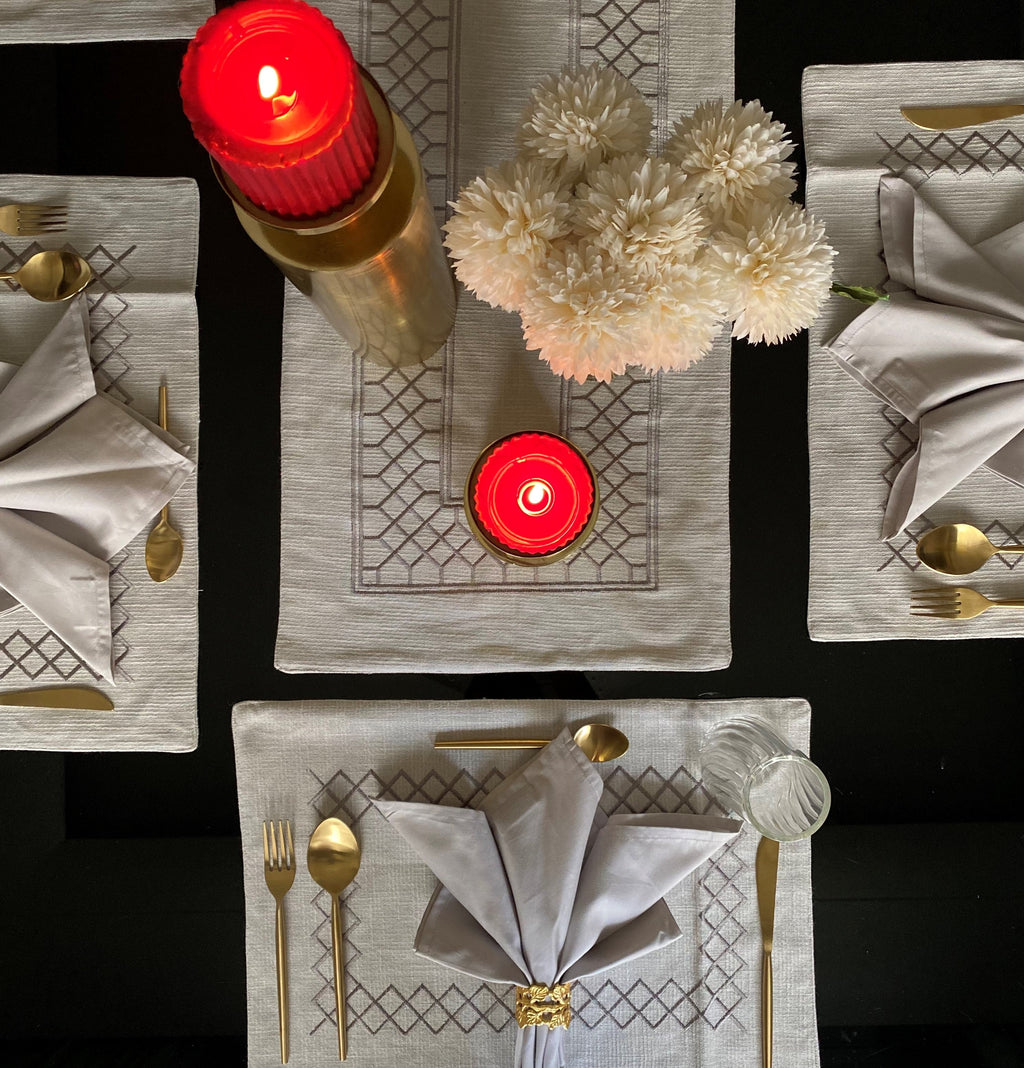 Sadyaska Zigzag Grey Set 13 Pcs Table Linen