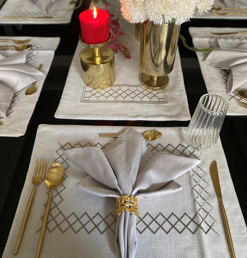 Sadyaska Zigzag Grey Set 13 Pcs Table Linen