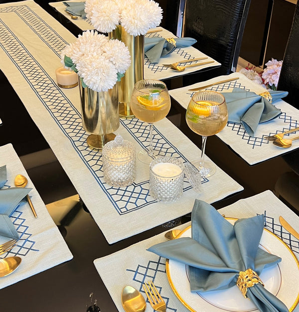 Sadyaska Zigzag Sage Green Set 13 Pcs Table Linen