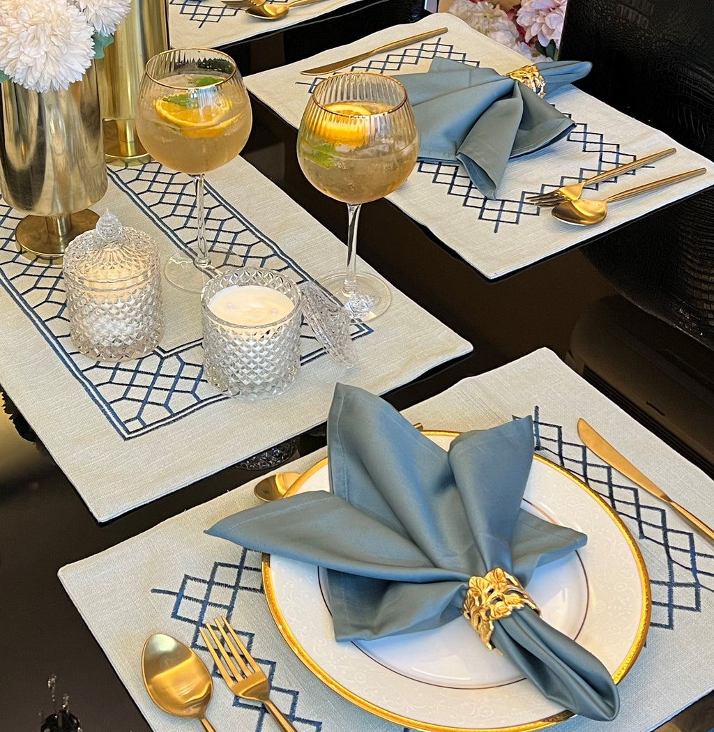 Sadyaska Zigzag Sage Green Set 13 Pcs Table Linen