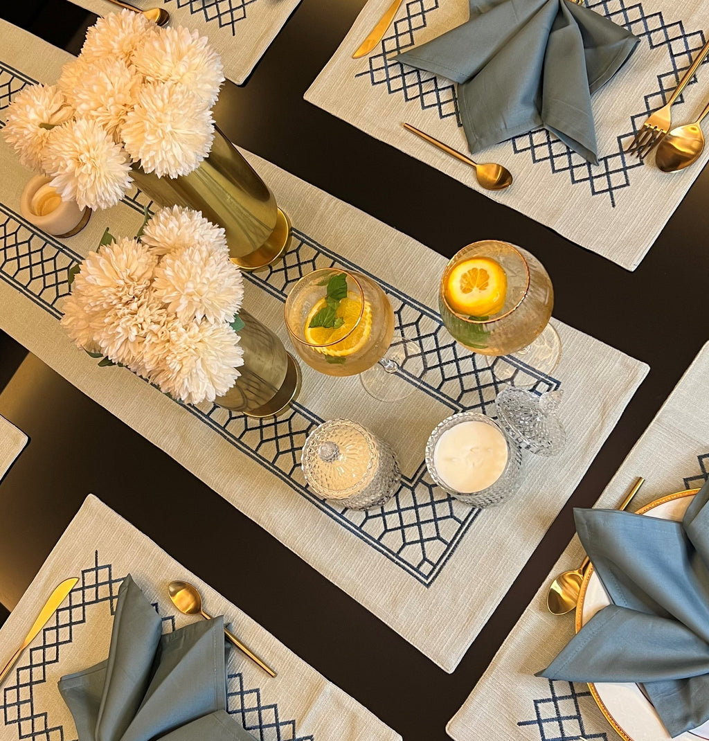 Sadyaska Zigzag Sage Green Set 13 Pcs Table Linen