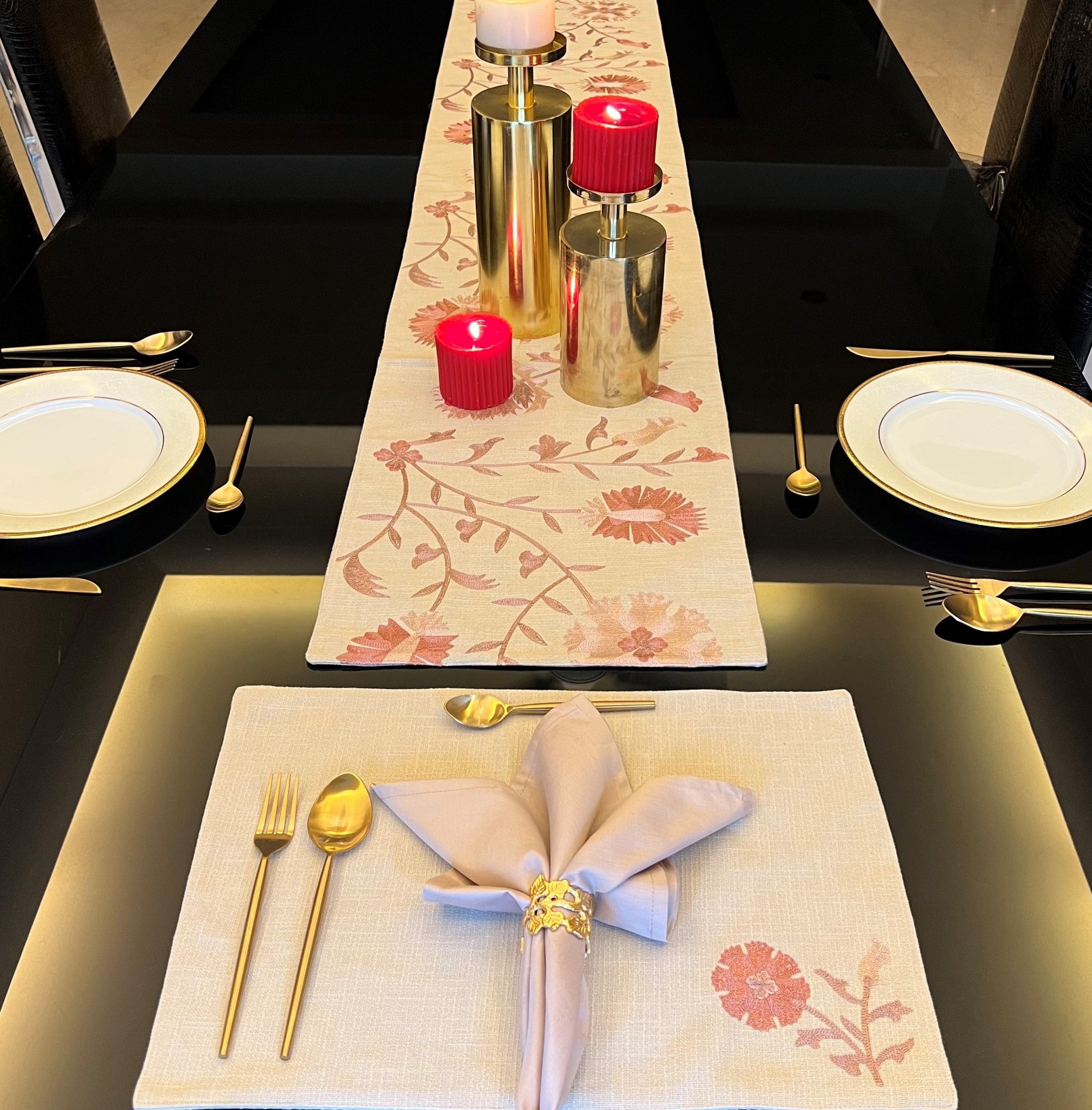 Sadyaska Floral Beige Set 13 Pcs Table Linen
